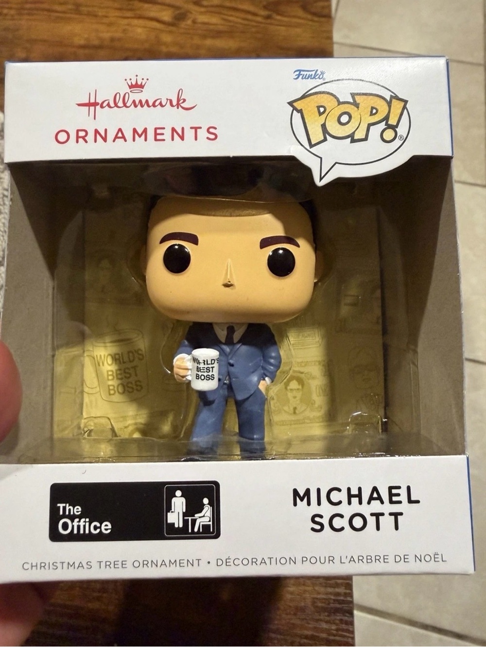 Funko Pop! Michael Scott Ornament in Blue Suit with White Mug